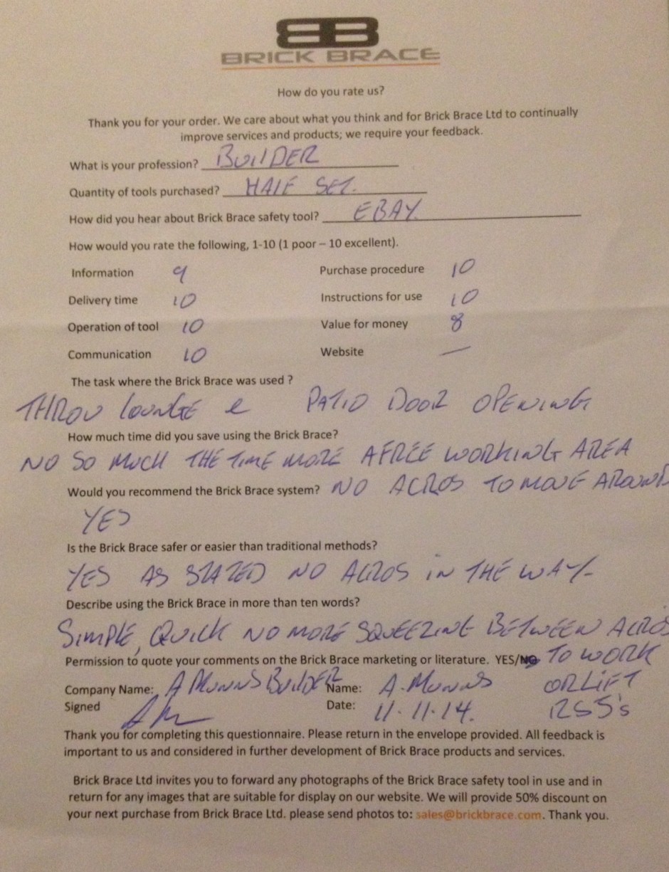 Brick Brace Full Set Brick Brace Brickwork Support Tools UK